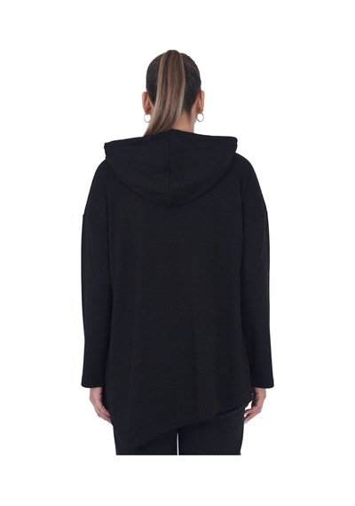 Kadın Büyük Beden Siyah Kapüşonlu Sloganlı Sweatshirt