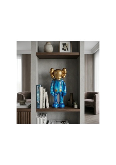 Kaw Tarzı Mavi-gold X Gözlü El Boyaması Dekoratif Figür Heykel 26 Cm
