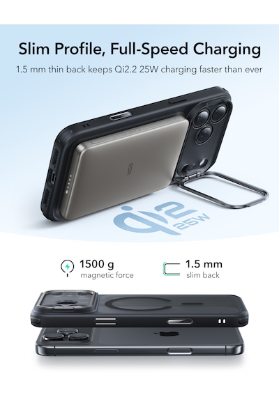 Esr Apple Uyumlu iPhone 17 Pro Classic Hybrid Magsafe Standlı Kılıf - Kamera Kontrol Buton - Buzlu Siyah Buzlu Siyah