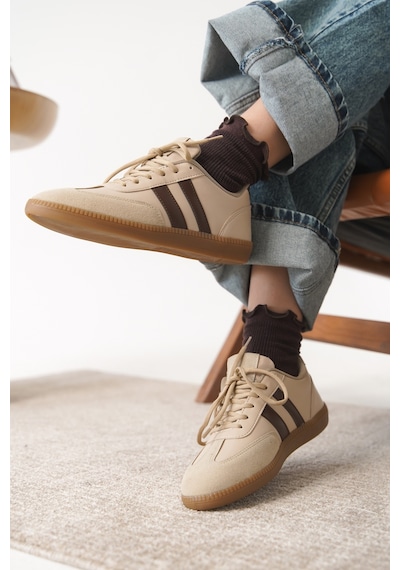Daxtors Garantili Agnus Günlük Ortopedik Kadın Sneaker Spor Ayakkabı Bej