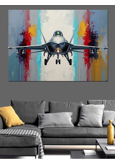 Ahşap Tablo Bulutlar Arasında Uçan Savaş Jet