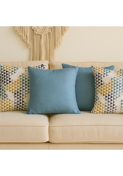 4'lü Modern Dekoratif Kırlent Kılıfı Seti Geometrik Desen & Düz Mavi 4 Al 3 Öde 40 x 40