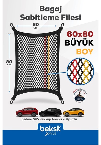 Drıve- Mercedes, Audi, Opel Model Özel Renkli Tasarım Bagaj Sabitleme Filesi 60x80 Cm Almanya