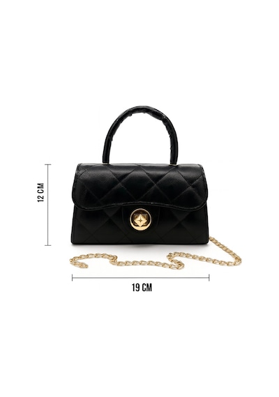 Satuna Parlak Kapitone Mini Çanta Astar Detaylı Zincir Askılı Kadın El Ve Omuz Çantası 19x12 Cm Siyah