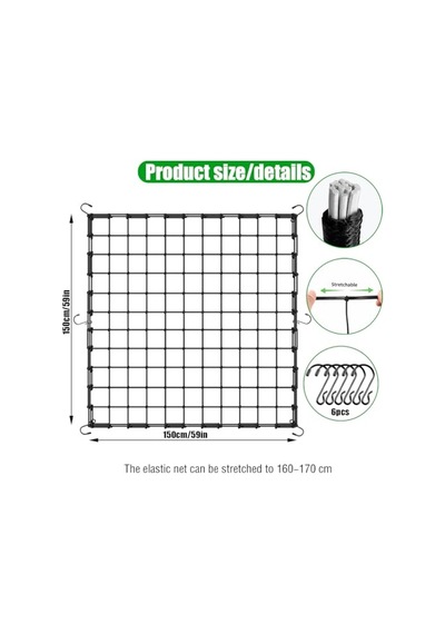 Coffee Life Plus Scrog File, Bitki Yetiştirme Ağı, 150 X 150 Cm Elastik Kafes Ağı, 6 Kancalı, Elastik Ağ Kafesi