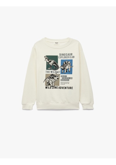 Koton Pamuklu Bisiklet Yaka Uzun Kollu Şardonlu Baskılı Sweatshirt Ekru 7wkb10062tk