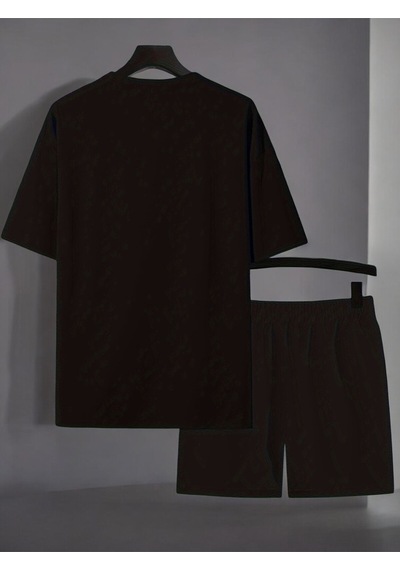 Uyguntarz Unisex Eriyen Kalp Baskılı Tasarım Şort Takım Siyah
