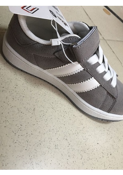 Cool Cooper Çocuk Bantlı Cilt Sneaker Spor Ayakkabı Nubuk Gri SİYAH-BEYAZ
