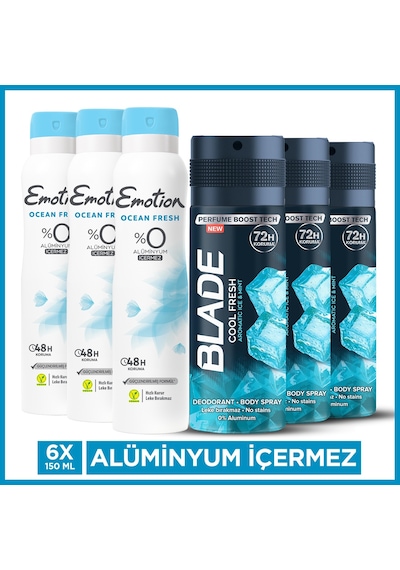 Blade Cool Fresh Erkek Deodorant 3x150 Ml,emotion Ocean Fresh Kadın Deodorant 3x150 Ml