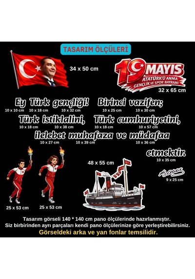 19 Mayıs Atatürk'ü Anma Gençlik Ve Spor Bayramı Panosu Figür Seti Hazır Kesim Sınıf Süsü 01 7
