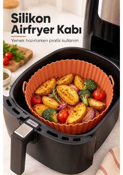 Silikon Airfryer Ve Fırın Pişirme Matı Yuvarlak 20 Cm İki Kulplu Karışık Renk