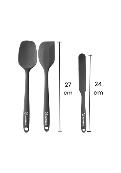 Isıya Dayanıklı 12 Prç Silikon Spatula Kepçe Kaşık Kevgir Çeyiz Seti Gri