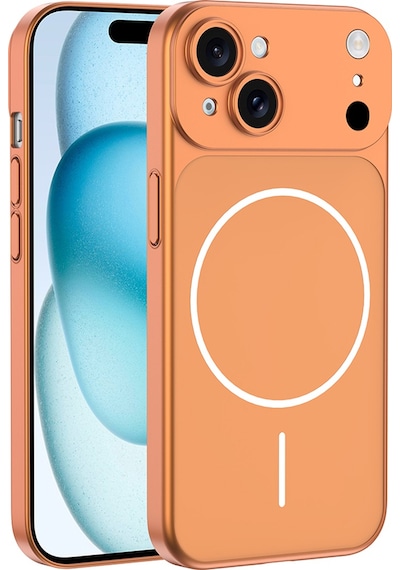 Apple Uyumlu iPhone 15 Kılıf M-safe Şarj Özellikli Kamera Korumalı Kapak Spark Turuncu