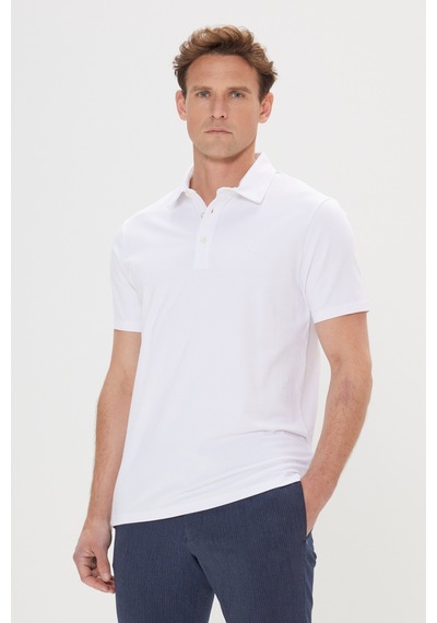 Ac&Co / Altınyıldız Classics Erkek Slim Fit Dar Kesim Polo Yaka Pamuklu Tişört - Beyaz