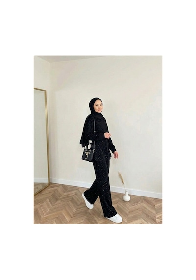 Unika Boutique Taşlı Yandan Bağlamalı Takım Siyah