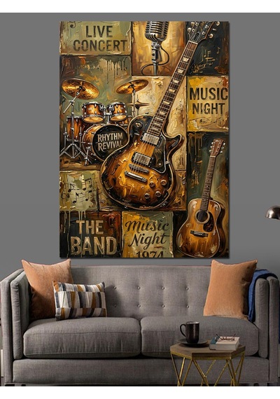 Live Music Klasik Gitar Posteri Dekoratif Kanvas - Mdf Ahşap Tablo