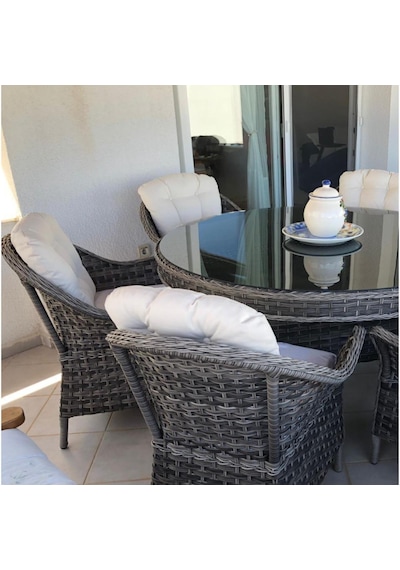 Bahçemo Nova Yuvarlak Masalı Rattan Bahçe Mobilya Takımı 140 Cm Çap Gri