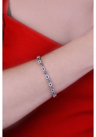 Papatya Silver 925 Ayar Gümüş Sıralı Damla ve Dikdörtgen Taşlı Bileklik