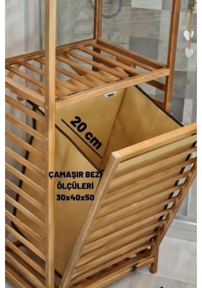 Digithome Ceviz Banyo Rafı İle Uyumlu Kumaş Sepet Ve Çamaşır Bezi Kahverengi