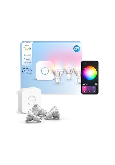 Philips Hue Essential 3'lü Gu10 Spot Başlangıç Seti 345 Lumen - 15.000 Saat Ampul Kullanım Ömrü Enerji Sınıfı F