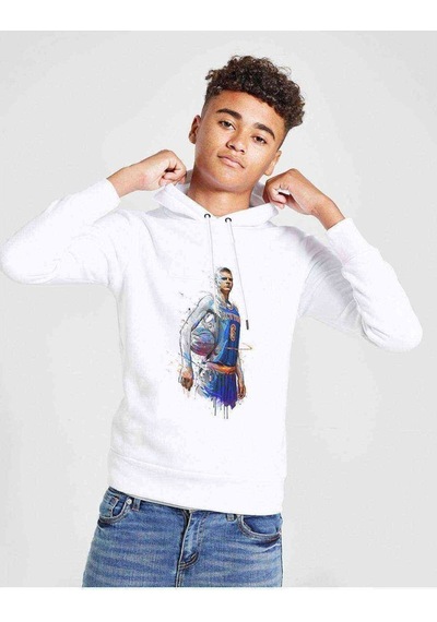 Tshirthane New Basketbol Sporcu Baskılı Unisex Çocuk Kapüşonlu Beyaz Sweat Beyaz