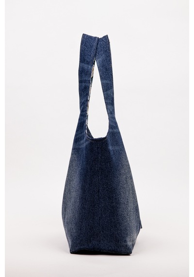 Fabric Craft Bag Omuz Çanta Pamuk Denim Lazer Efekt Yıkamalı Kot Lacivert