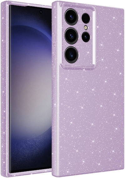 Galaxy Uyumlu S24 Ultra Kılıf Kamera Korumalı Simli Parıltılı Lüks Silikon Lila