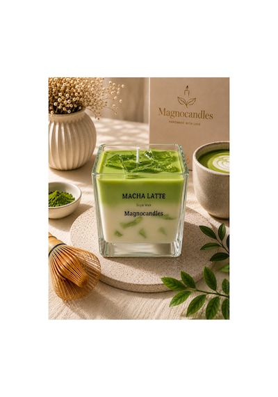 Elma Aromalı Matcha Latte Mum 400 Cc El Yapımı Soya Wax Dekoratif Kokulu Mum Yeşil