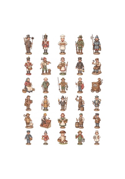 30 Adet Nostaljik Ahşap Figür Sticker Seti - Ajanda, Laptop, Defter Çok Renkli