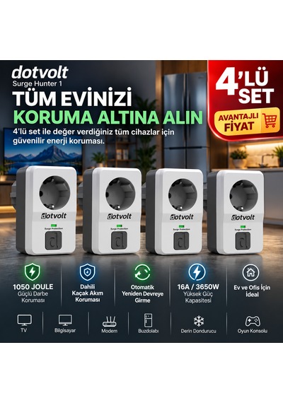 Dotvolt 4 Adet 1 Tekli Akım Korumalı Priz 1050 Joule 4 Lü Set 0