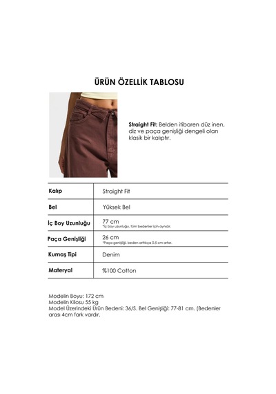 Itsbasic Kadın Kahve 6s6-81 Straight Fit Kemer Detaylı Özel Tasarım Denim Jean
