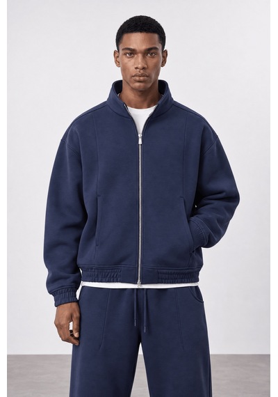 Respire Erkek Crop Fit Panda Oversize Zip Lacivert