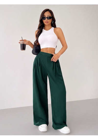 Genius Store Kadın Pantolon Scuba Krep Kumaş Beli Lastikli Cepli Pileli Geniş Paça Palazzo Pantolon Scuba-crep Yeşil Genius Store Kadın Pantolon Scuba Krep Kumaş Beli Lastikli Cepli Pileli Geniş Paça Palazzo Pantolon Scuba-crep Yeşil
