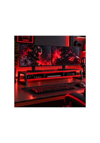 Tıtan Çift Monitör Yükseltici Stand, Gaming Oyuncu Monitör Standı, Masaüstü Ekran Yükseltici Ve Düzenleyici Raf Siyah-kırmızı