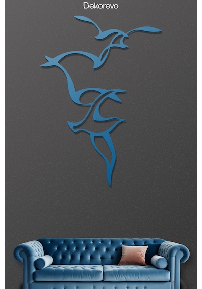 Martıların Dansı Metal Duvar Tablosu - Metal Duvar Sanatı - Mavi - 36 X 50 Cm