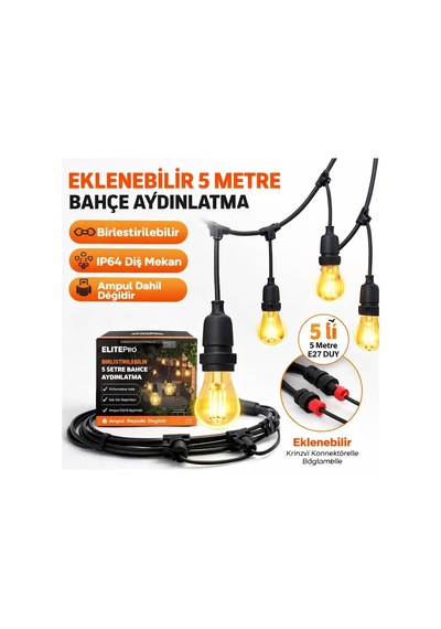 Lexroo 5 Duylu Eklenebilir Bahçe Aydınlatma Zinciri 5 Metre - Ampul Dahil Değildir