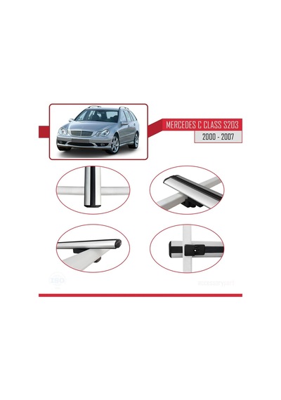 Mercedes C Class S203 2000-2007 Arası İle Uyumlu Basic Model Ara Atkı Tavan Barı Gri 3 Adet