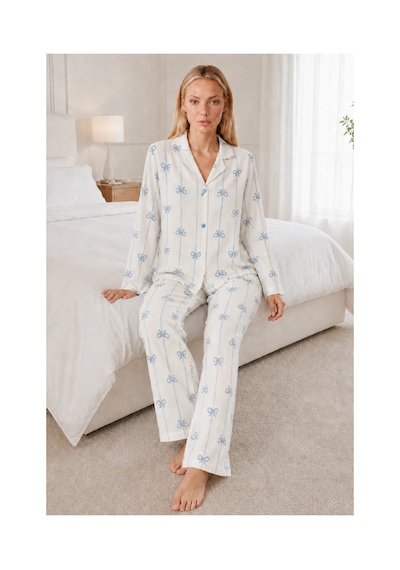 Fit Women Kadın Desenli Relaxed Beyaz Pijama Takımı 4661