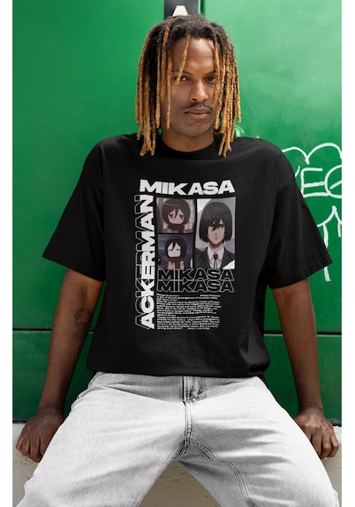 Sevbano Mikasa Ackerman Baskılı Unisex Oversize Attack On Titan Anime Diz Siyah