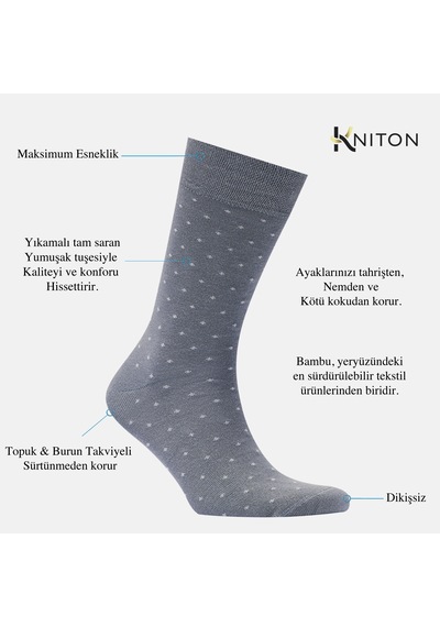 Dikişsiz Bambu Çorap Nokta Desenli Gri Renk Bambu Erkek Çorap Kutulu 5 Çift Premium Uzun Çorap Soket Çorap Bambu Mix