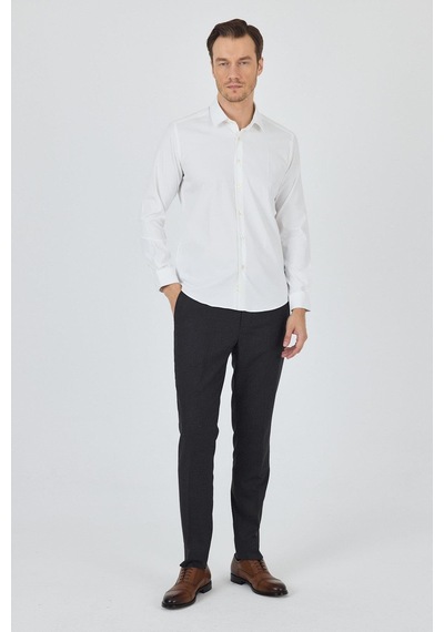 İmza Açık Krem Sert Yaka Cepsiz Gabardin Uzun Kol Slim Fit Esnek Gömlek 1004250234 Açık Krem
