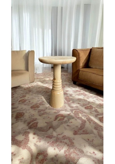 Wood Wooden Ahşap Tekli Boğumlu Mantar Yan Sehpa Modern Naturel Renk Fiskos Kahverengi