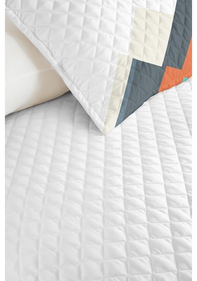 Geometrik Dağ Turkuaz Genç Odası Tek Kişilik Pike Takımı - Modern Gri Mercan 160x220 Cm Yatak Örtüsü Kadife Akşam Serabı