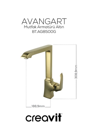 Creavit Avangart Lavabo Banyo Eviye Bataryası 3'lü Set AG1500G-AG2500G-AG8500G Altın