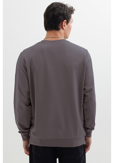 Tudors Erkek Relax Fit Rahat Kesim %100 Pamuk 2 İplik Bisiklet Yaka Koyu Gri Sweatshirt-41521 Koyu Gri