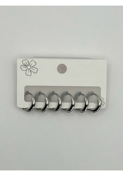 Arnes Jewelry Çelik Zirkon Taşlı Halka 3 Çift Set Küpe Ar455nes Gümüş