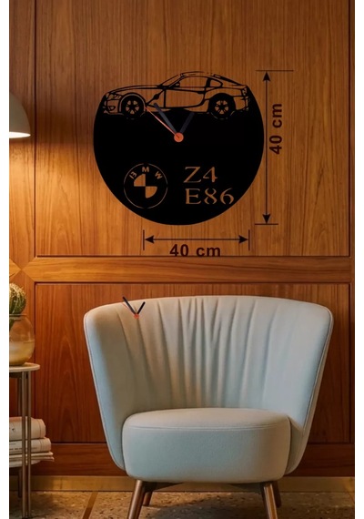 Mey İthalat Bmw Z4 E86 Tasarım Ahşap Duvar Saati - 40x40 Cm Lazer Kesim Dekoratif Çok Renkli