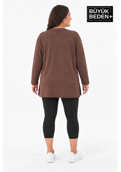 Süperlife Kadın Tunik Büyük Beden İnce Sweatshırt Spr26btk990 Brown