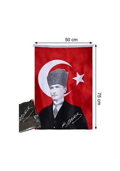 Atatürk Portreli Kalpaklı Türk Bayrağı - 50x75 Cm - 23 Nisan Özel Seri Tek Ebat
