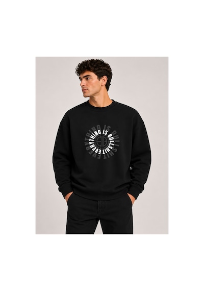 Herkesemoda Everything Baskılı Bisiklet Yaka Şardonlu 2 İplik Sweatshirt Siyah